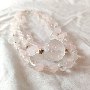 Phenomenal Carved Rose and Clear Quartz Necklace